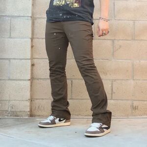 Flared Cargo Work Pants Double Knee Brown